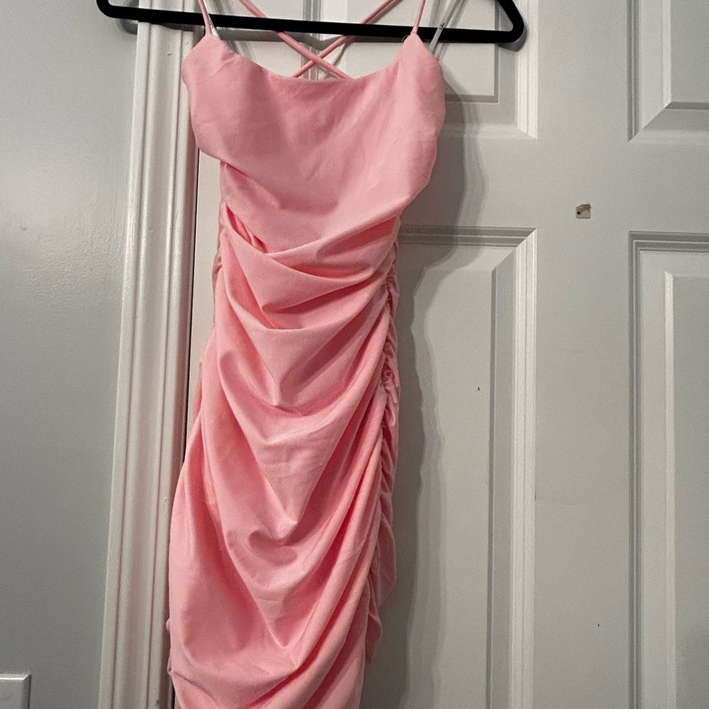 Pink Ruched Slip Dress